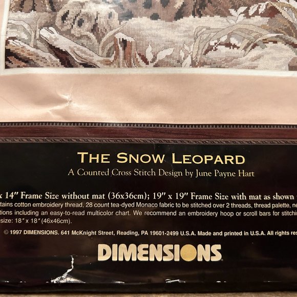 Dimensions Gold Collection SNOW LEOPARD Cross Stitch Kit #3835 Hart Design NEW!! - Picture 2 of 4
